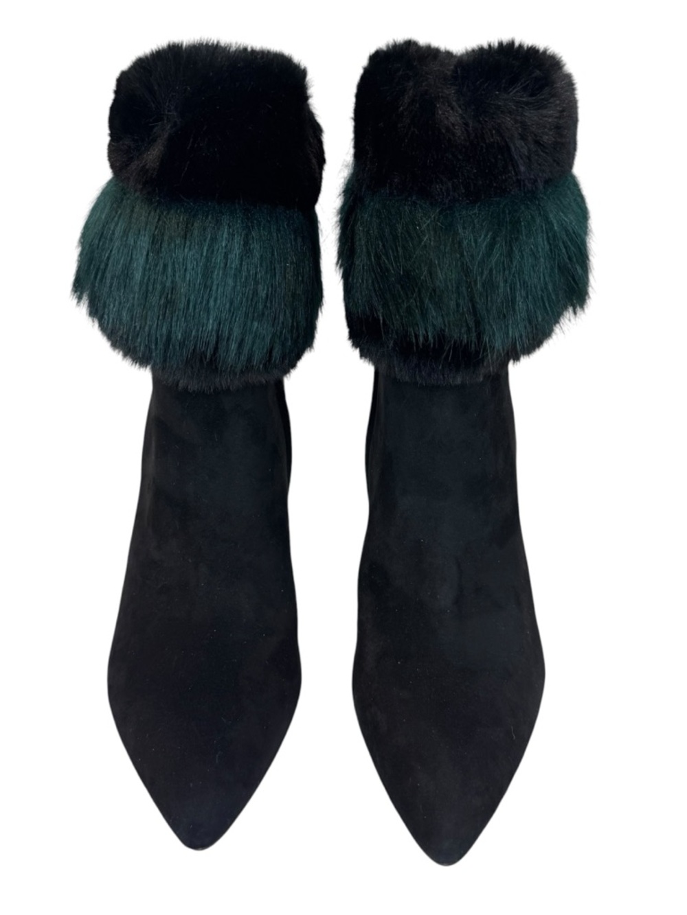 Sam Edelman OLEANA Heeled Booties Size 9 Black Green Faux Fur Real Suede Boots - Picture 3 of 13